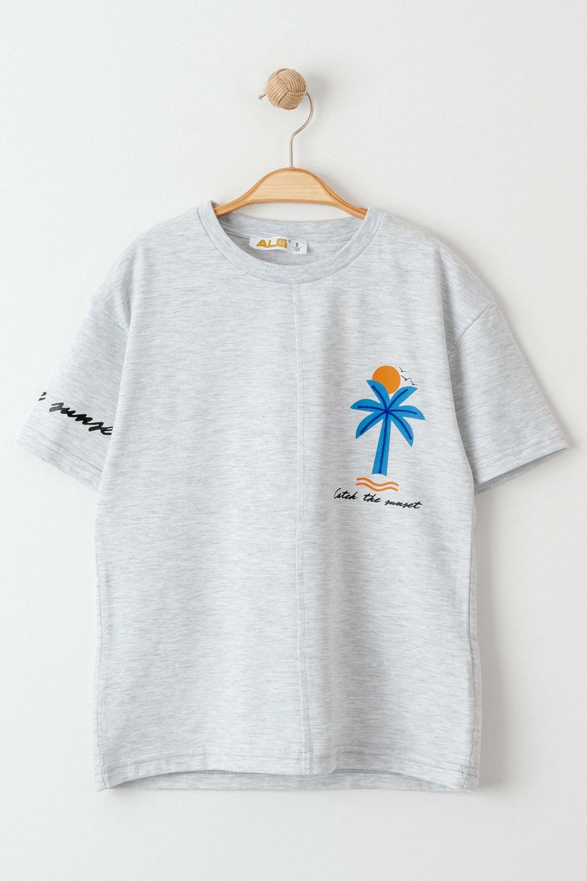 8-12 Yaş Baskılı Çocuk Tişört Gri - 324716.1576. resmi