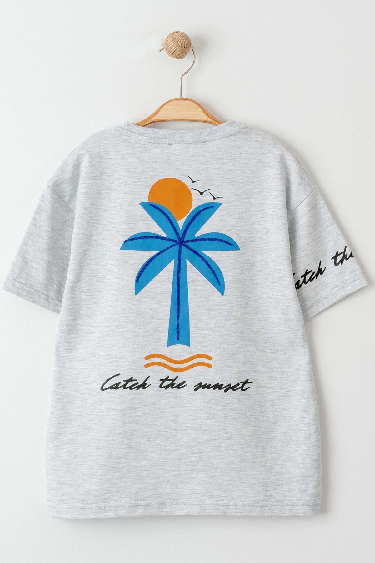 8-12 Yaş Baskılı Çocuk Tişört Gri - 324716.1576. resmi