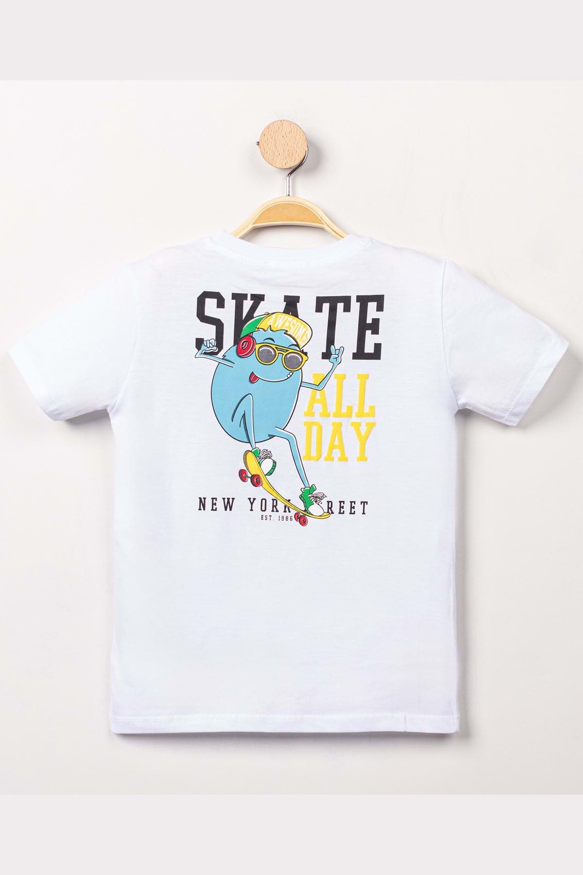 3-7 Yaş Baskılı Erkek Tişört Beyaz - 224194.1576. resmi