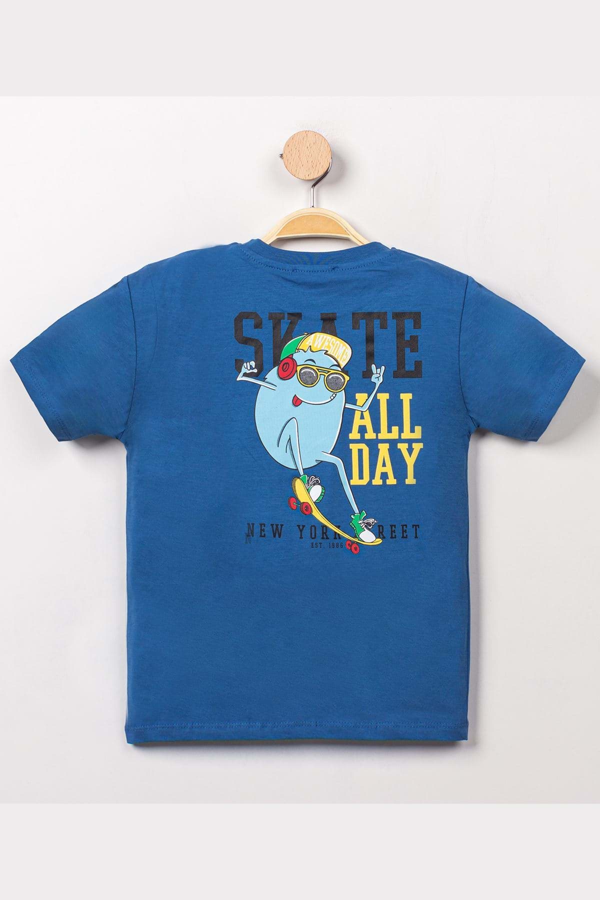 3-7 Yaş Baskılı Erkek Tişört İndigo - 224194.1576. resmi