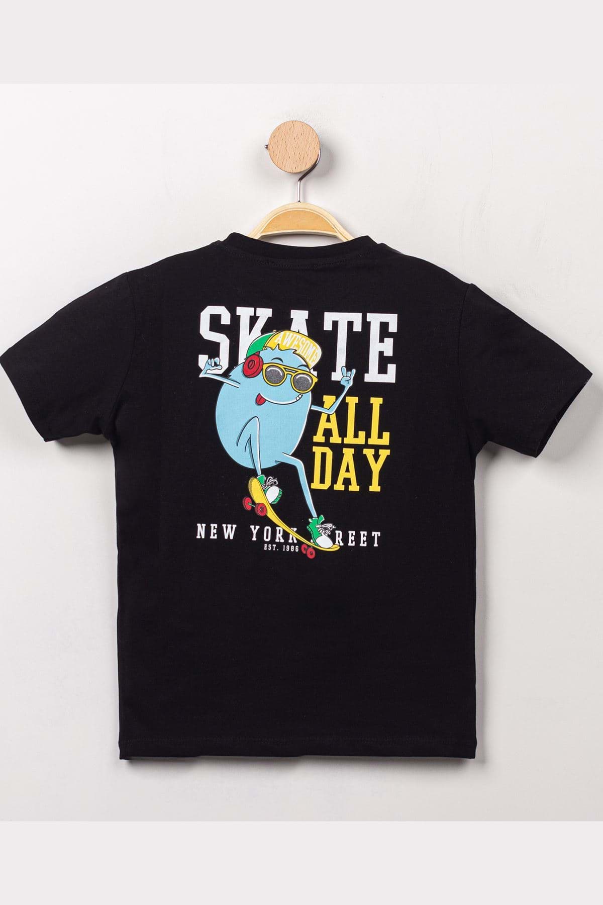 3-7 Yaş Baskılı Erkek Tişört Siyah - 224194.1576. resmi