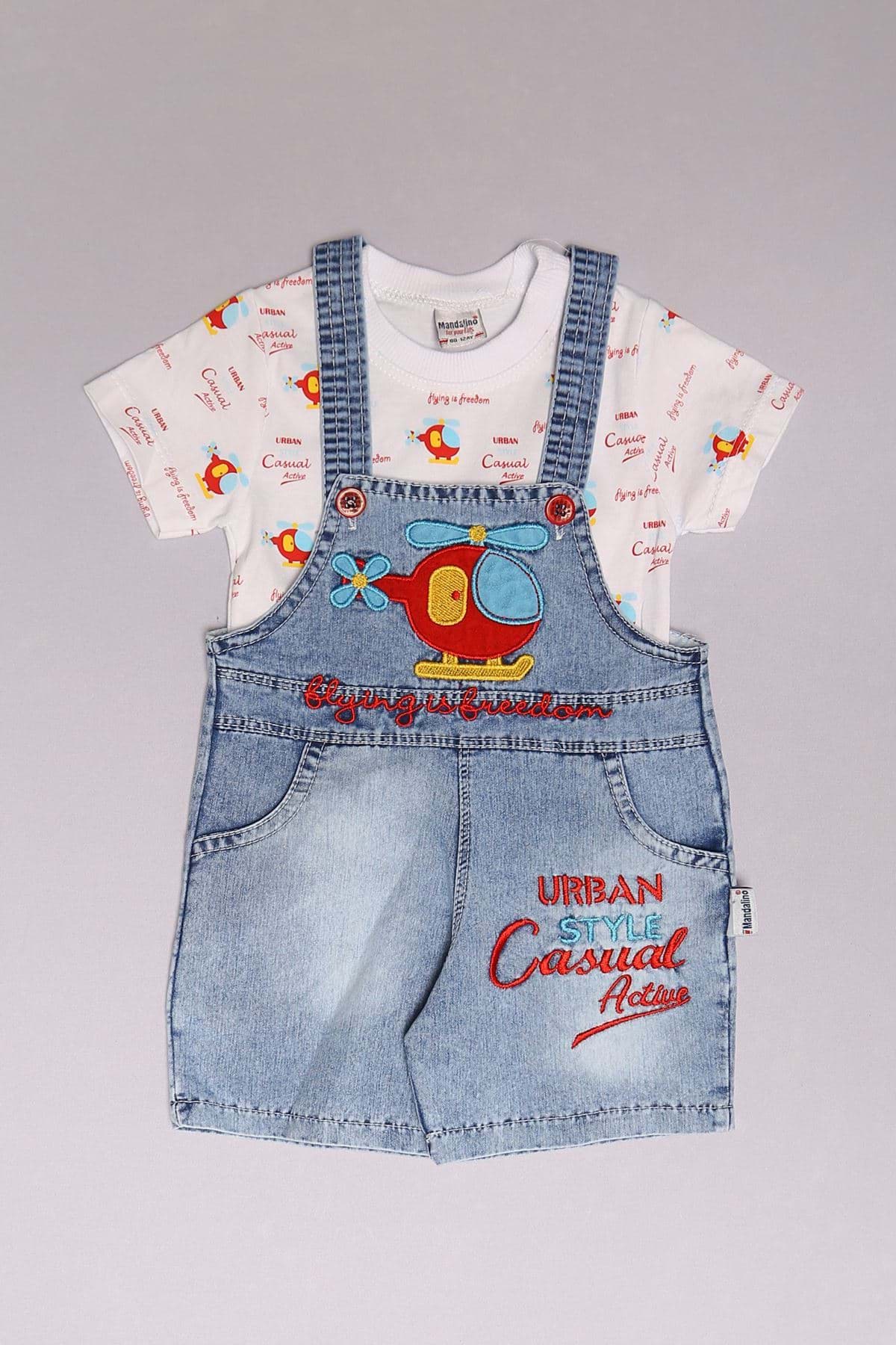 12-24 Aylık Çocuk Salopet Takım Buzmavikırmızı - 18229.1803. resmi