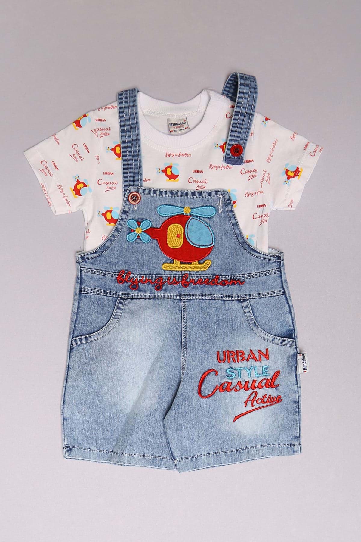 12-24 Aylık Çocuk Salopet Takım Buzmavikırmızı - 18229.1803. resmi