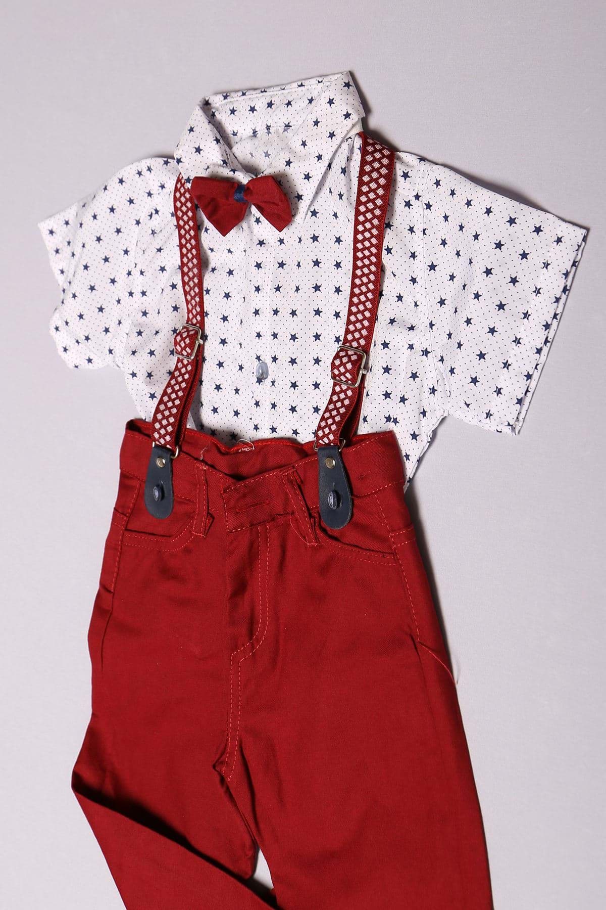 5-8 Yaş Çocuk Gömlekli Takım Beyazbordo - 152473.1803. resmi