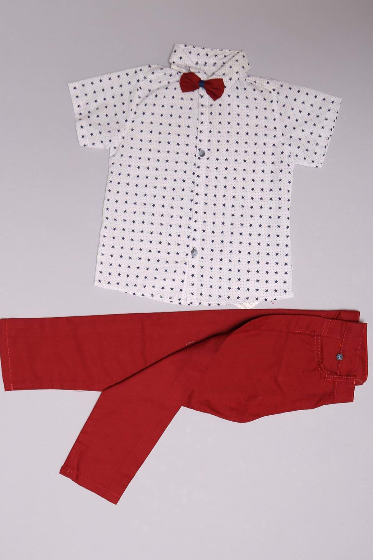 5-8 Yaş Çocuk Gömlekli Takım Beyazbordo - 152473.1803. resmi
