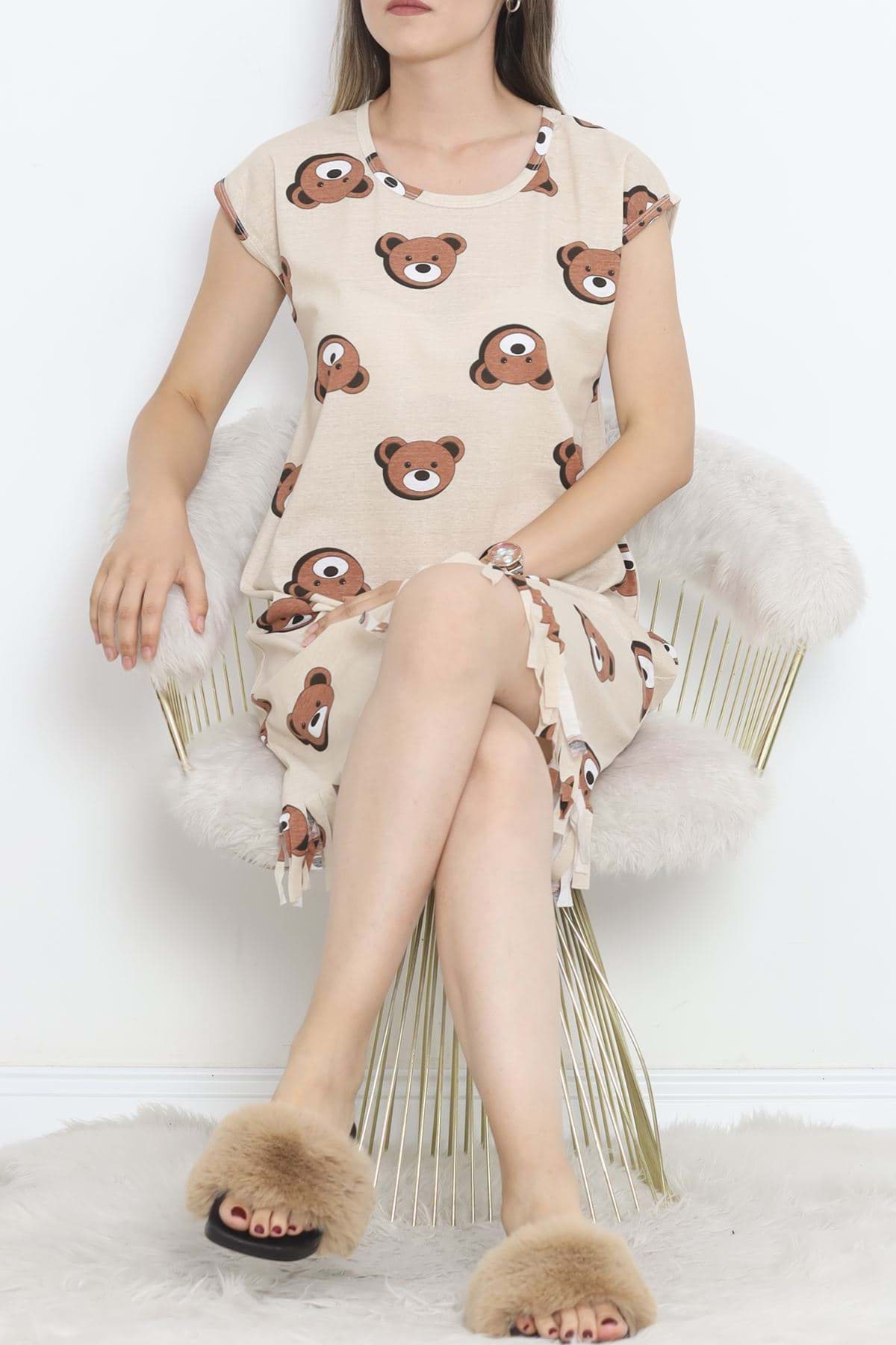 Baskılı Rotasyon Püsküllü Elbise Kahvebej - 263.1287. resmi