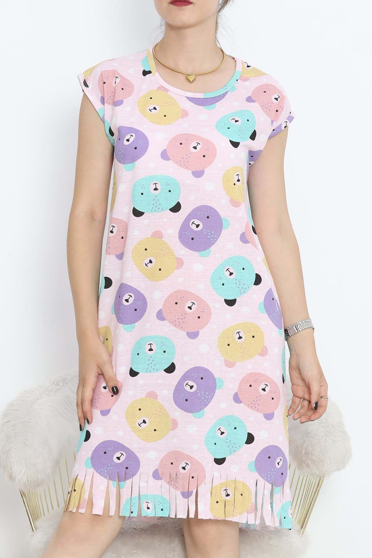 Baskılı Rotasyon Püsküllü Elbise Pudra - 263.1287. resmi