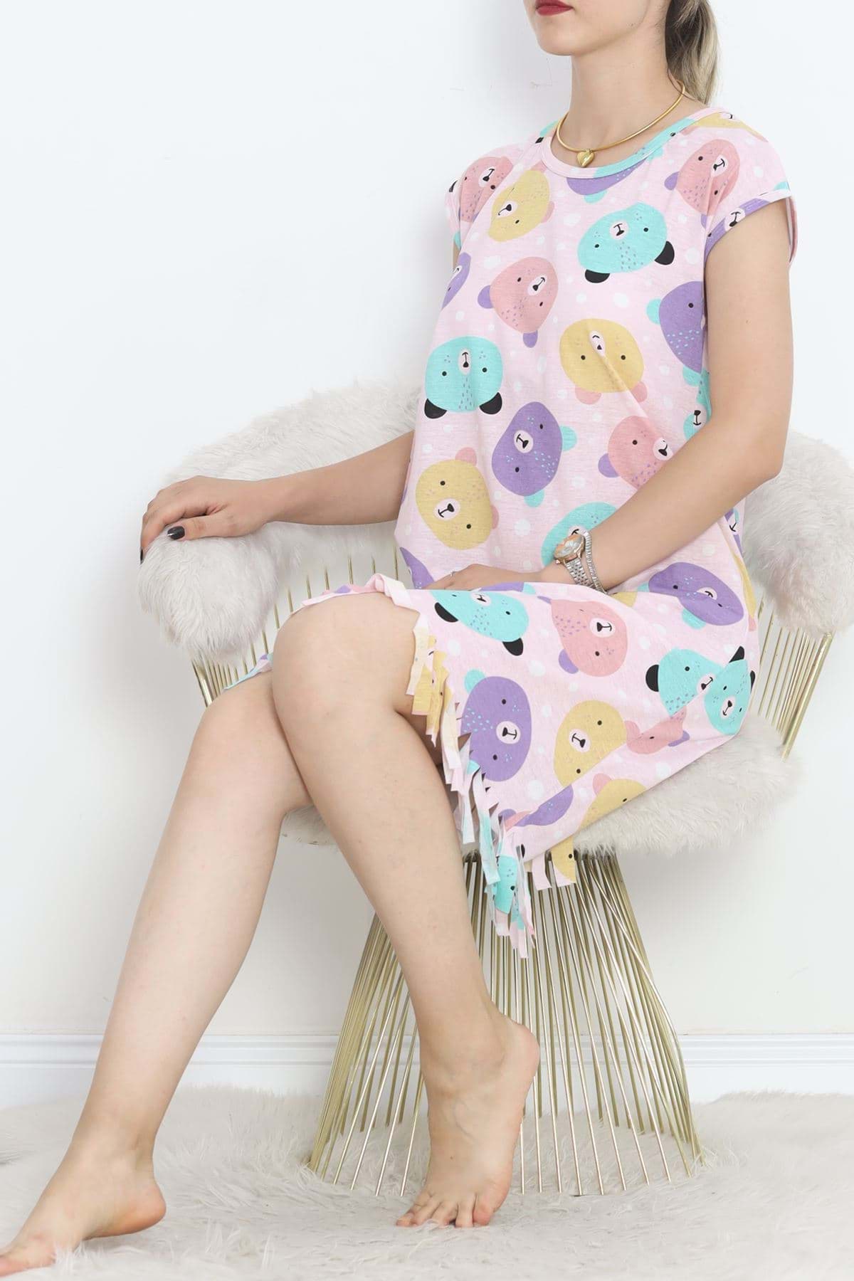 Baskılı Rotasyon Püsküllü Elbise Pudra - 263.1287. resmi