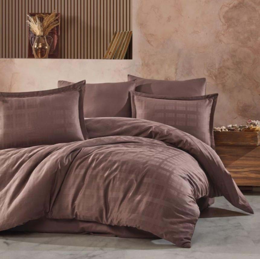 Clasy Saten Çift Kişilik Nevresim Takımı Marsela v6 Koyu Kahve resmi