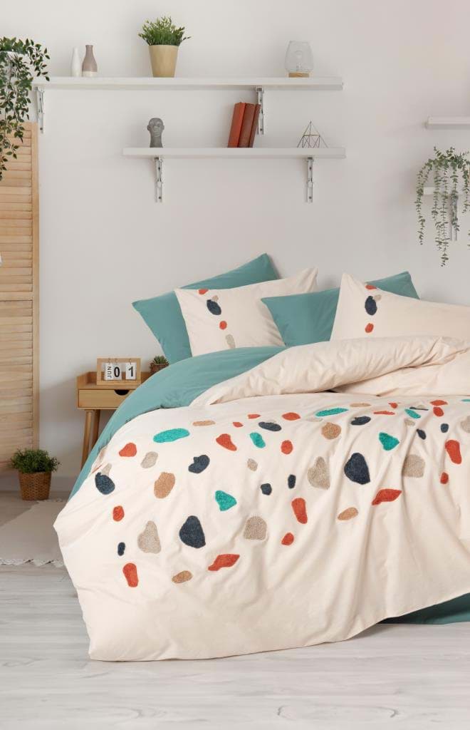 Cotton Box Puff Nakışlı Ranforce Çift Kişilik Nevresim Takımı Gaja Mint resmi