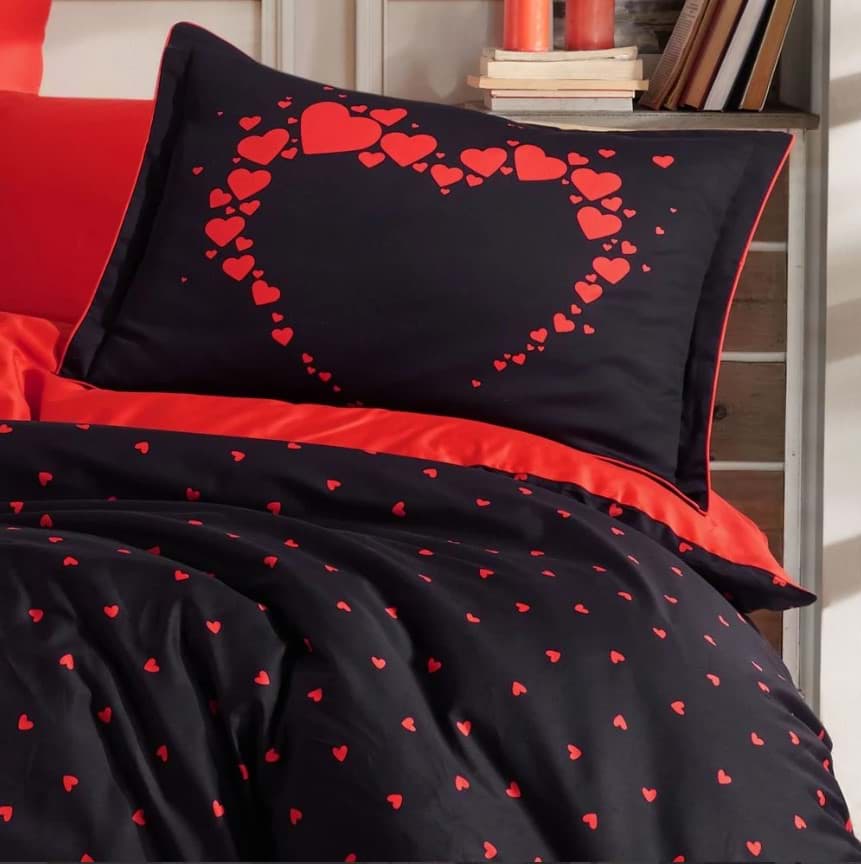 Hobby Çift Kişilik Saten Nevresim Amore Siyah resmi