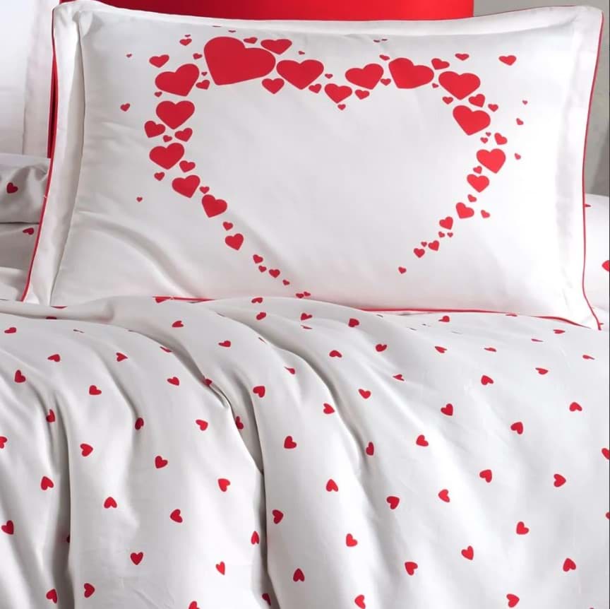 Hobby Çift Kişilik Saten Nevresim Amore Beyaz resmi