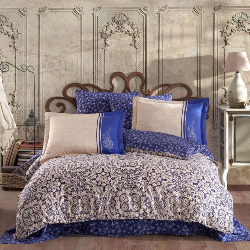 Hobby Çift Kişilik Saten Nevresim Leona Lacivert resmi