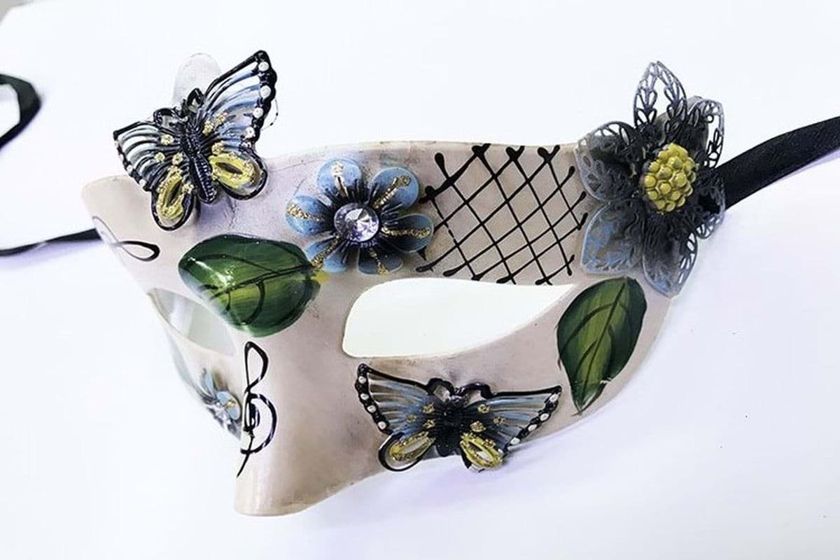 Kelebek ve Çiçek İşlemeli Venedik Maskesi Siyah Renk 10x18 cm resmi