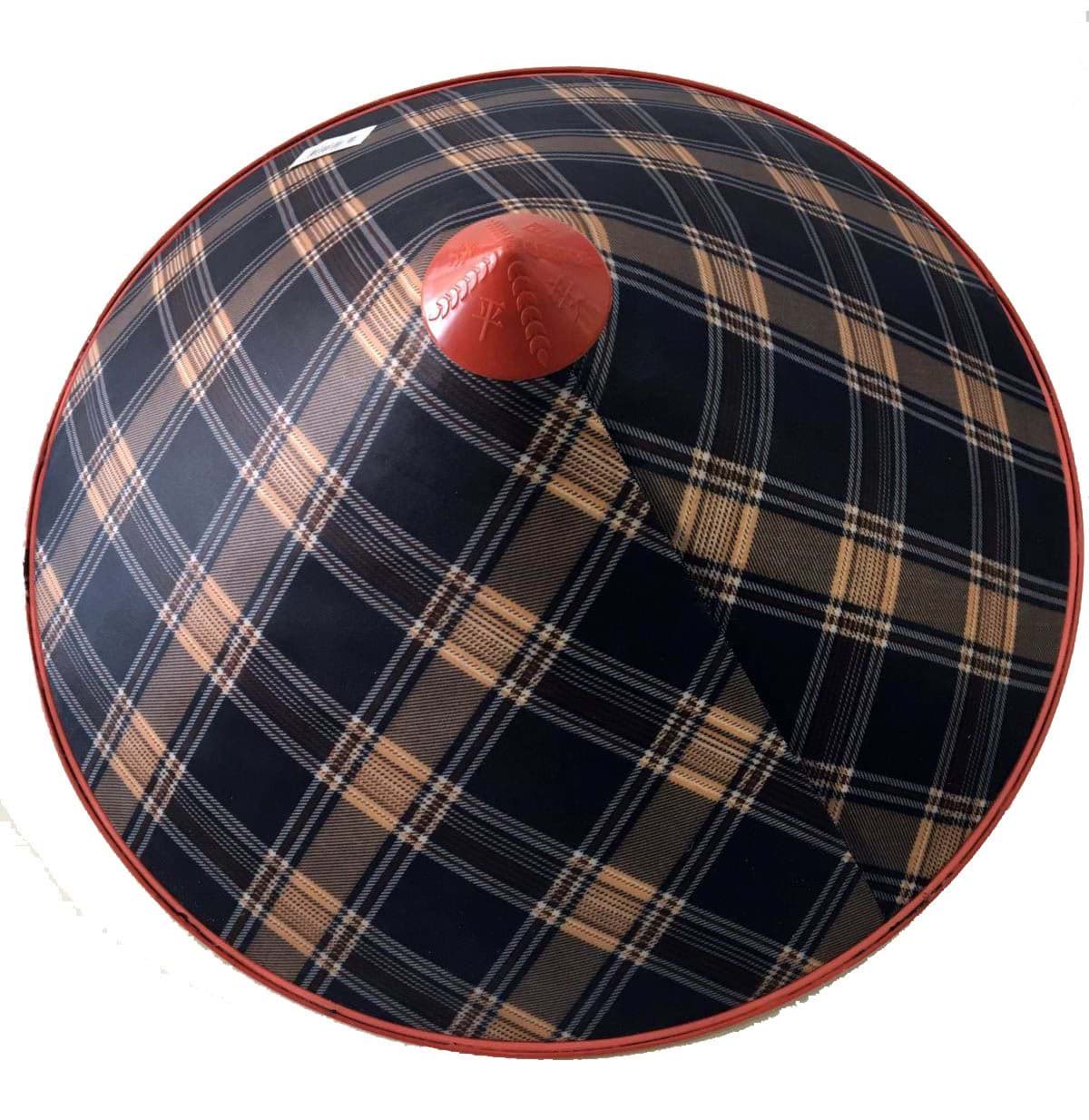 Kareli Desen Saten Kaplama Krem Siyah Vietnam Şapkası resmi