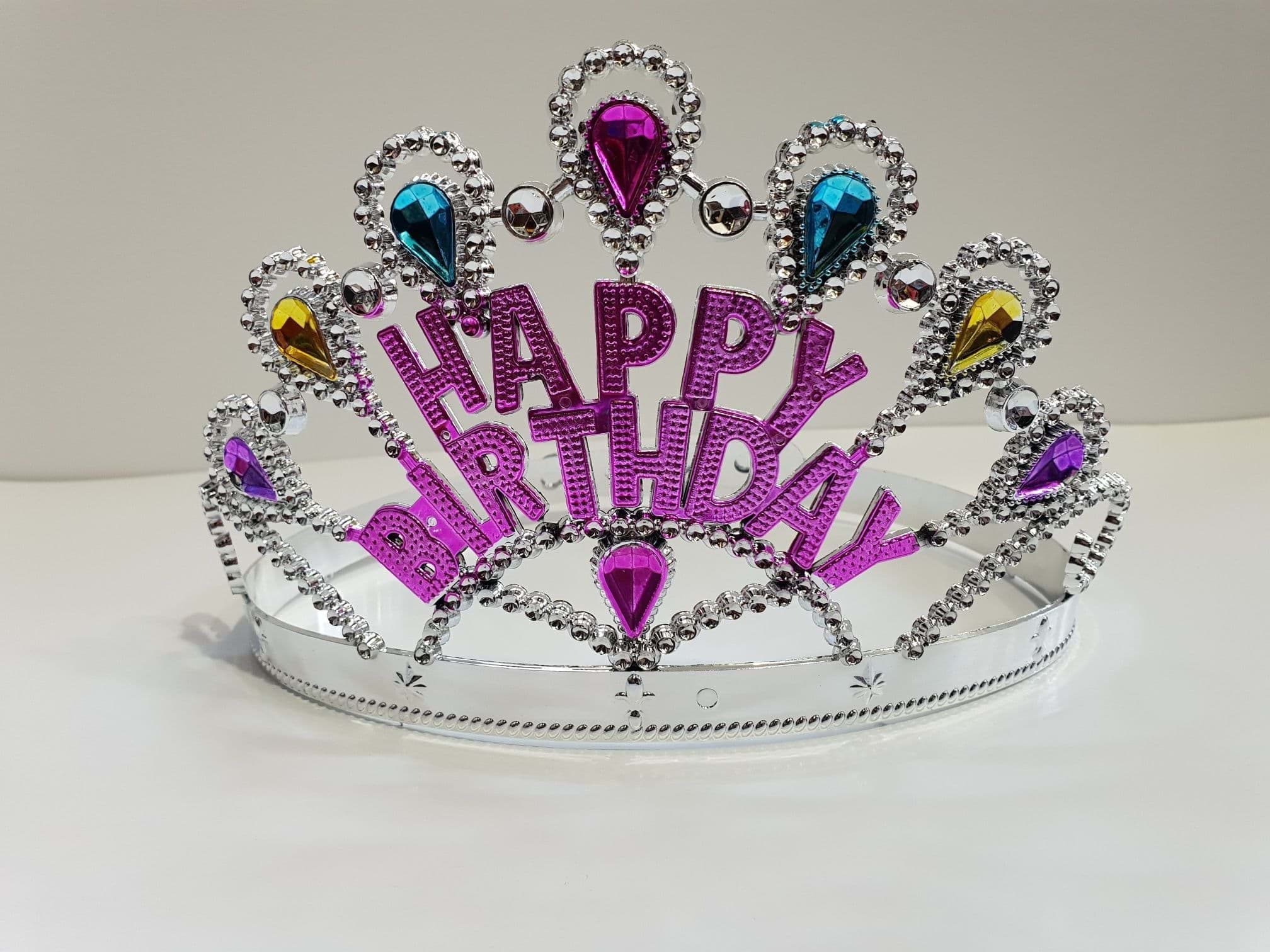 Gümüş Renk Happy Birthday Yazılı Doğum Günü Tacı 60 cm resmi