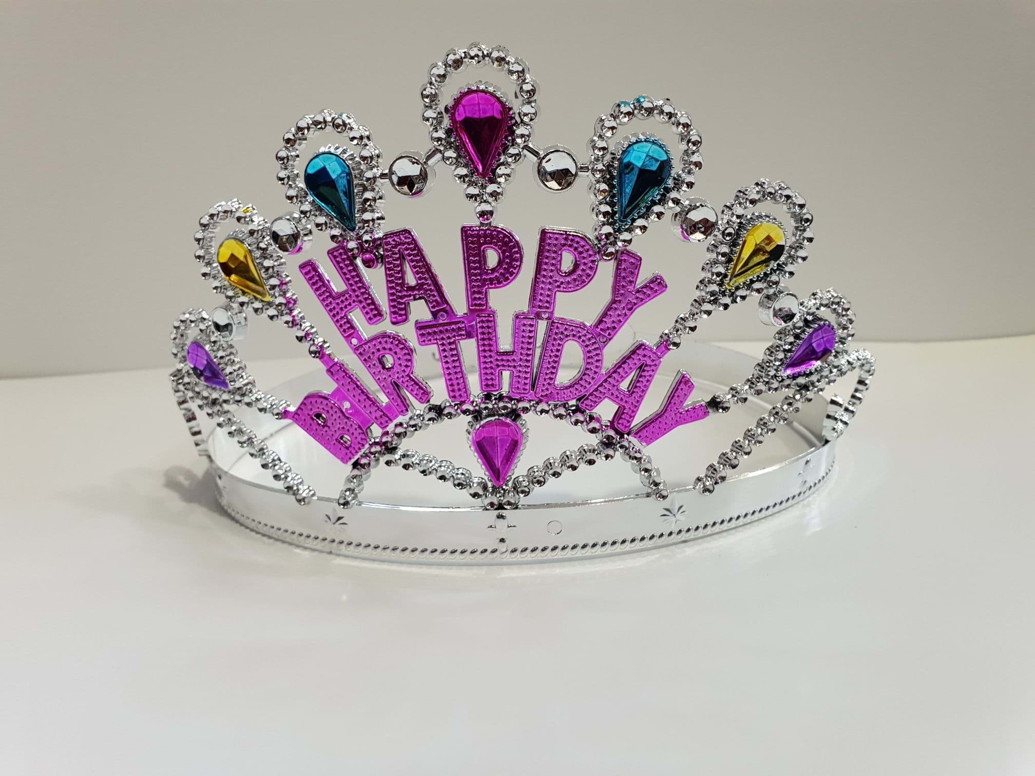 Gümüş Renk Happy Birthday Yazılı Doğum Günü Tacı 60 cm resmi