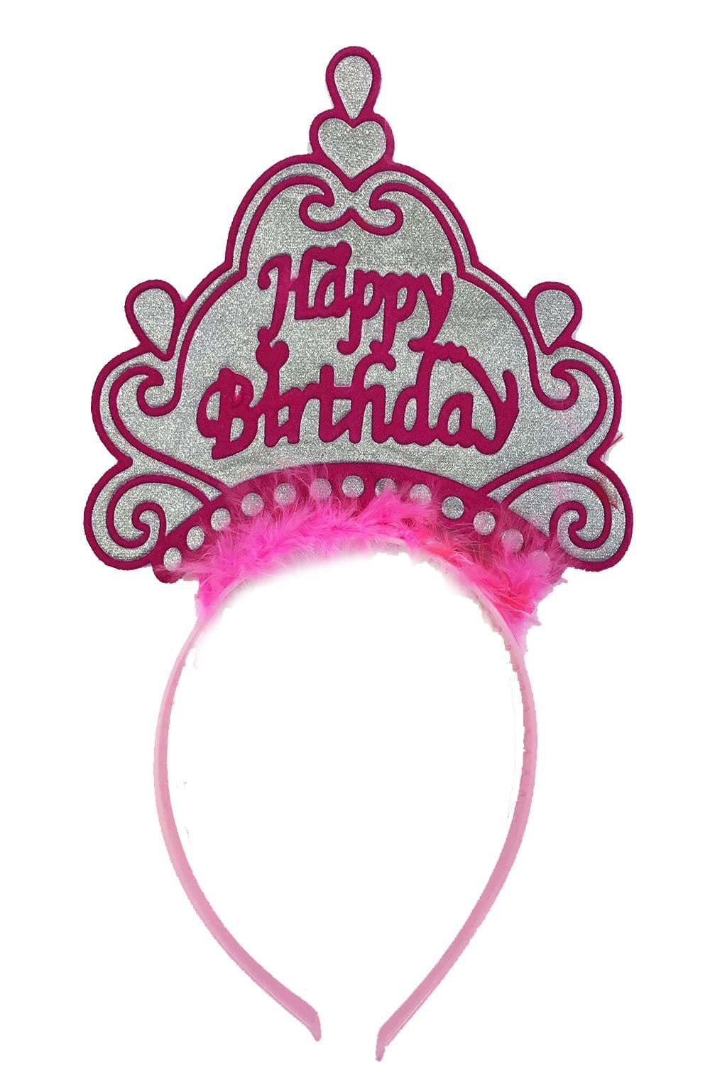 Happy Birthday Neon Pembe Renk Doğum Günü Tacı 24x15 cm resmi