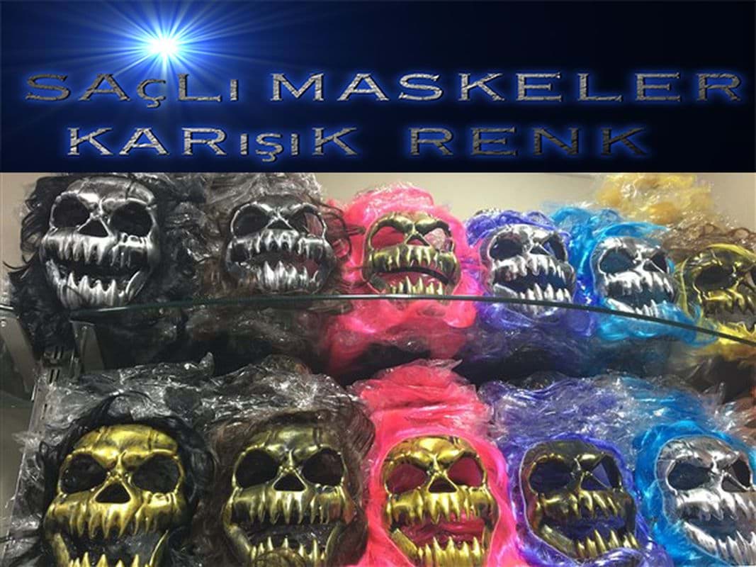 Saçlı Kuru Kafa İskelet Maske 1 Adet resmi