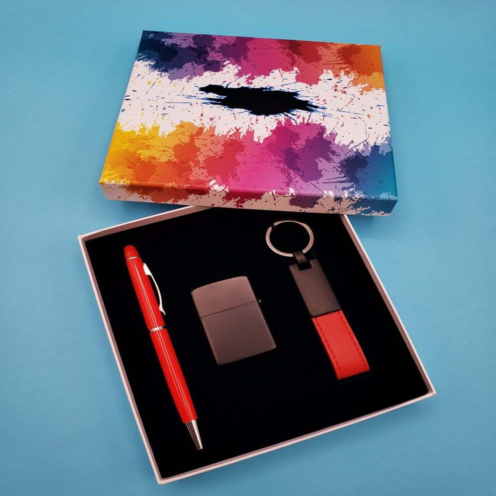 Kalem Çakmak Ve Anahtarlık Kırmızı Set resmi