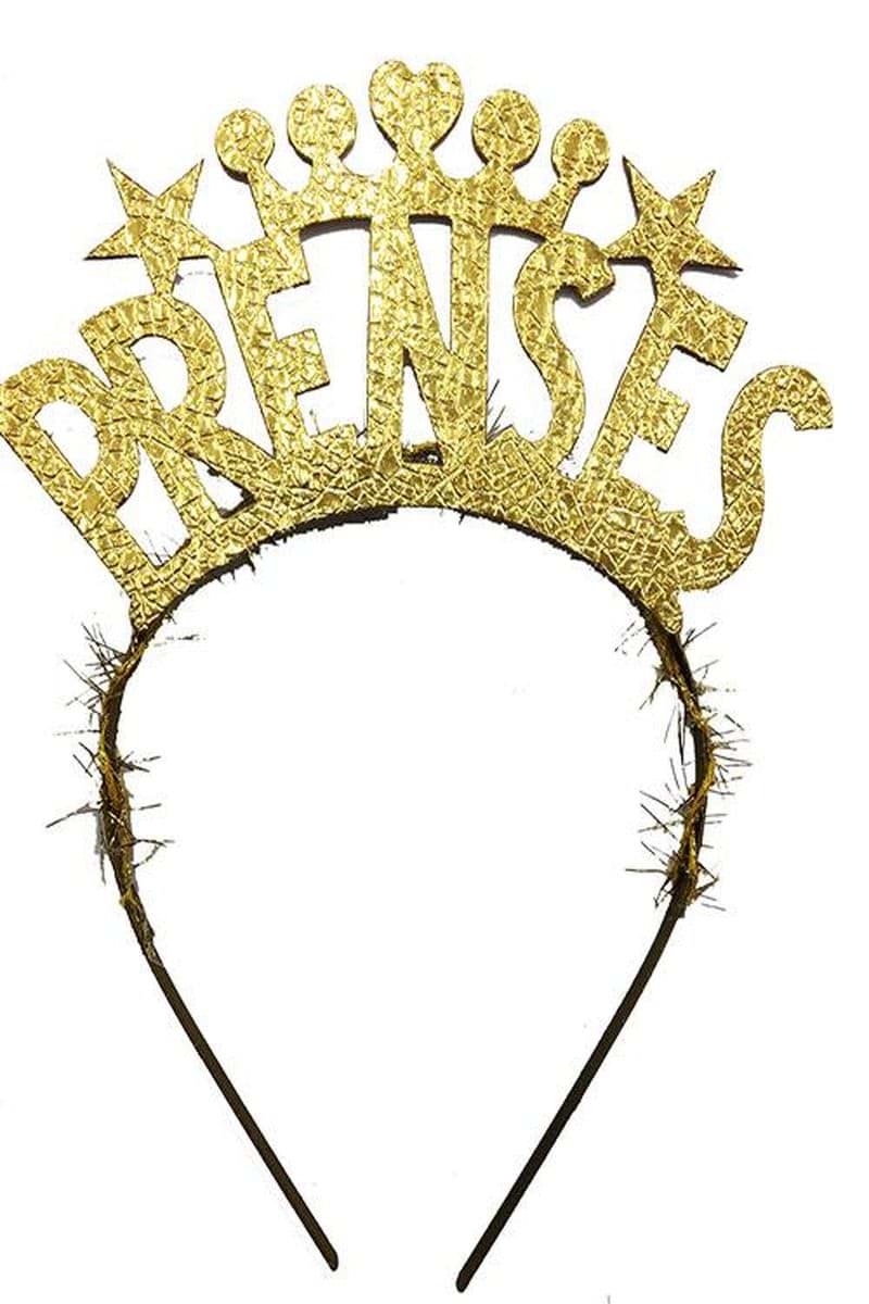 Prenses Yazılı Yıldız Kalp Şekilli Altın Renk Parti Tacı resmi