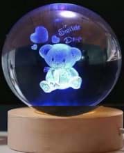 Dekoratif Ayıcık Tasarımlı Ahşap altlıklı Işıklı Cam Küre Büyük Boy Cam:8cm Ahşap:2cm resmi