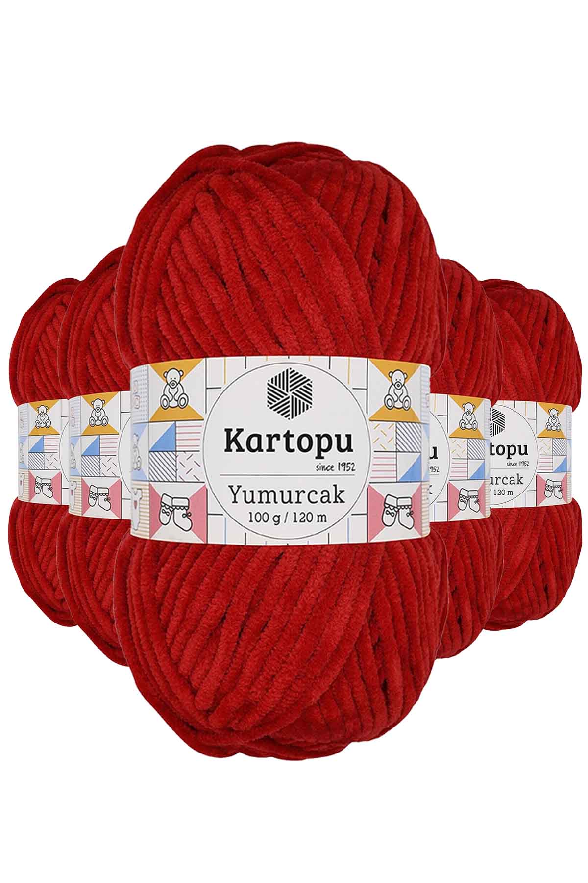 5 Adet Yumurcak Kadife El Örgü İpi Kırmızı K126 resmi