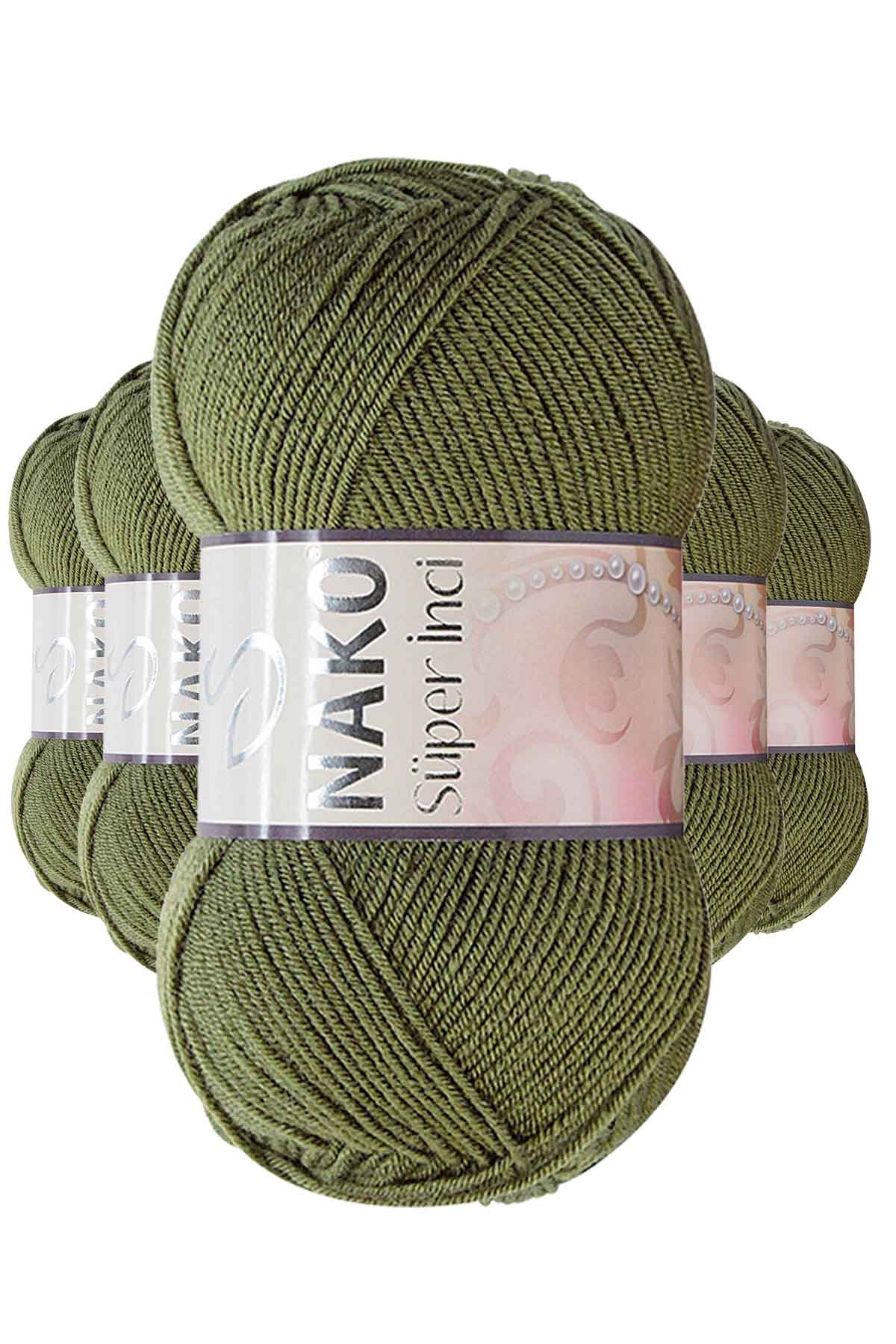 5 Adet Süper İnci El Örgü İpi 100 gr Haki 4234 resmi