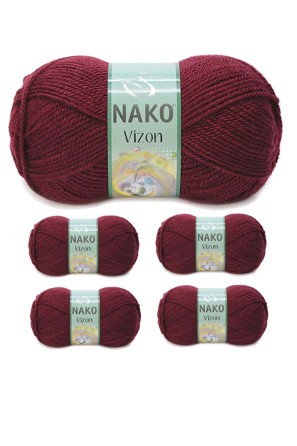 5 Adet Vizon Premium Akrilik El Örgü İpi Yünü Renk No:999 Bordo resmi