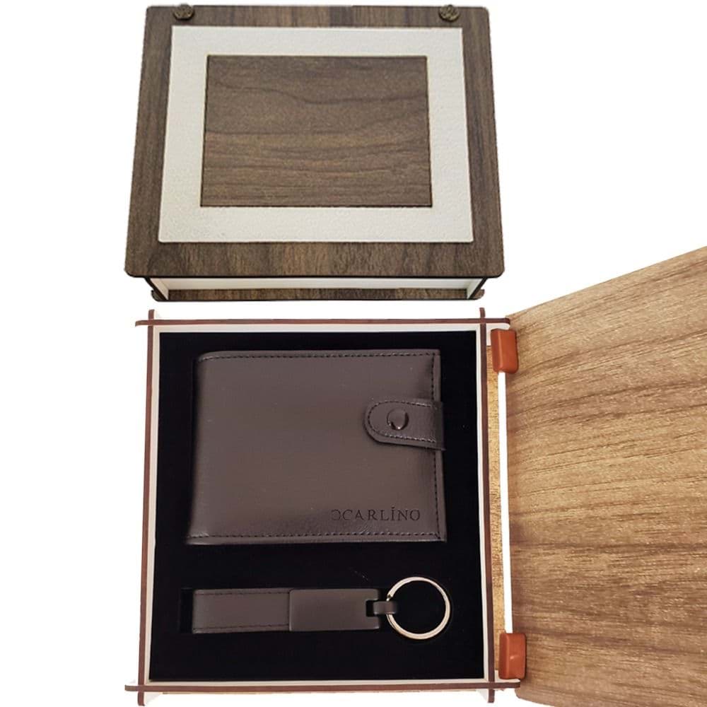 Ahşap Kutulu Deri Cüzdan Anahtarlık Set resmi