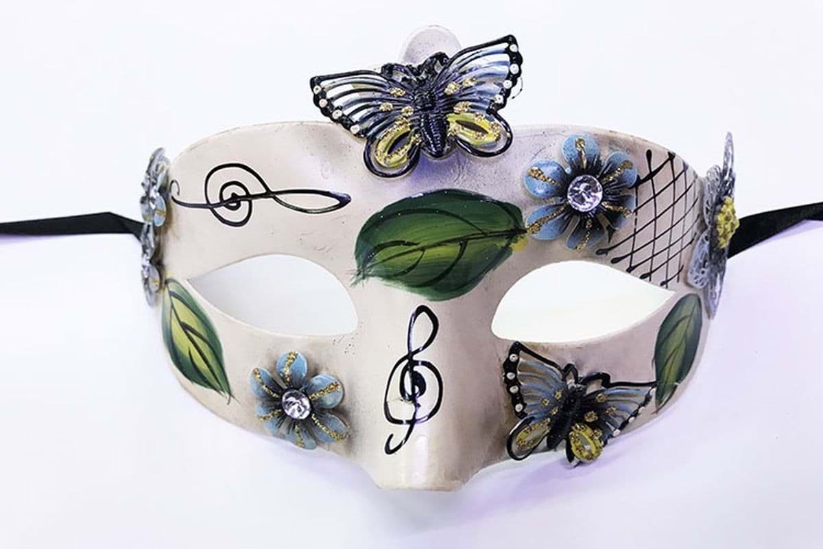 Picture of Butterfly and flower embroidered venetian mask black color 10x18 cm