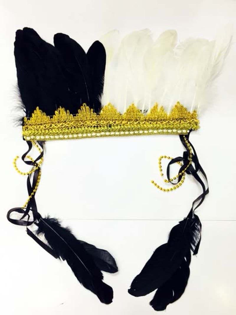 Siyah Beyaz Renk Tüylü Kızılderili Başlığı | Beşiktaş Taraftar Başlığı resmi