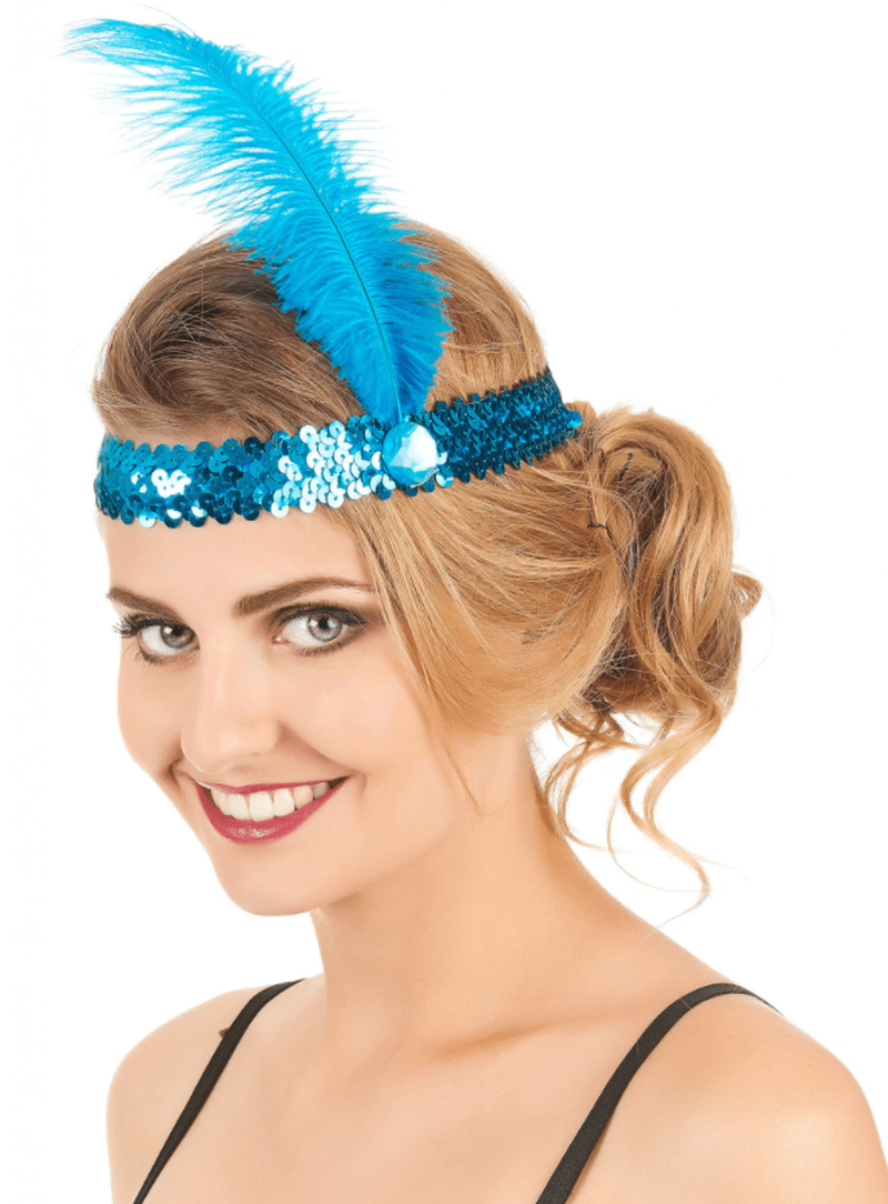 Mavi Renk Tüylü Çarliston Saç Bandı resmi