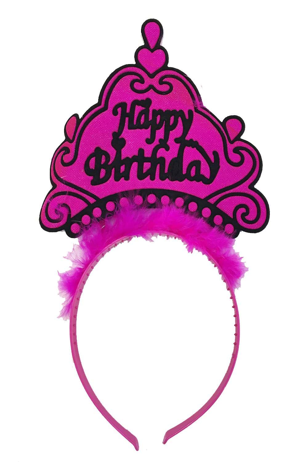 Happy Birthday Neon Fuşya Renk Doğum Günü Tacı 24x15 cm resmi