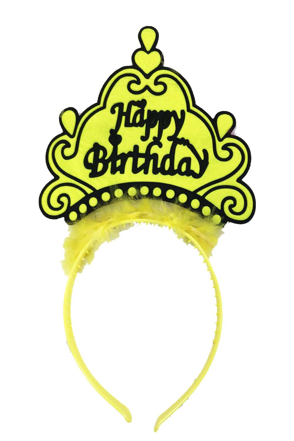 Happy Birthday Neon Sarı Renk Doğum Günü Tacı 24x15 cm resmi