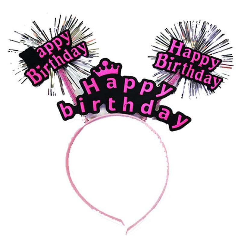 Happy Birthday Püsküllü Neon Pembe Renk Doğum Günü Tacı 22x19 cm resmi