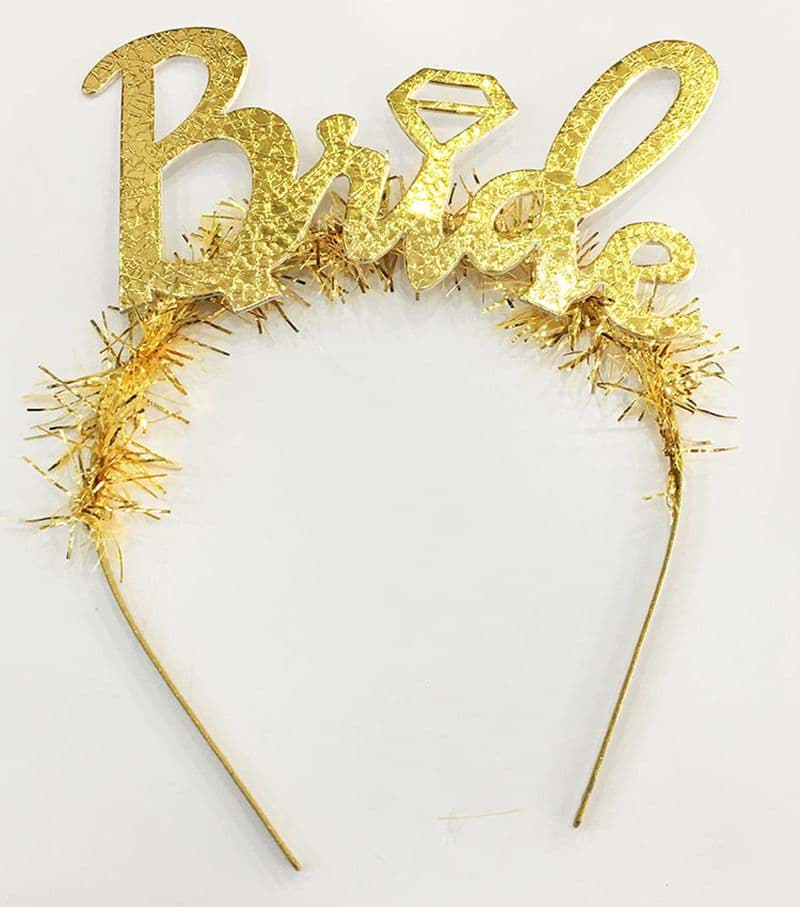 Altın Renk Bekarlığa Veda İtalik Yazı Alyanslı Bride Taç resmi