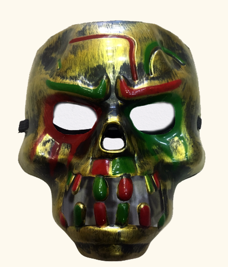 Kırmızı Kanlı Dişli Dracula Kafatası Maskesi Altın Renk resmi