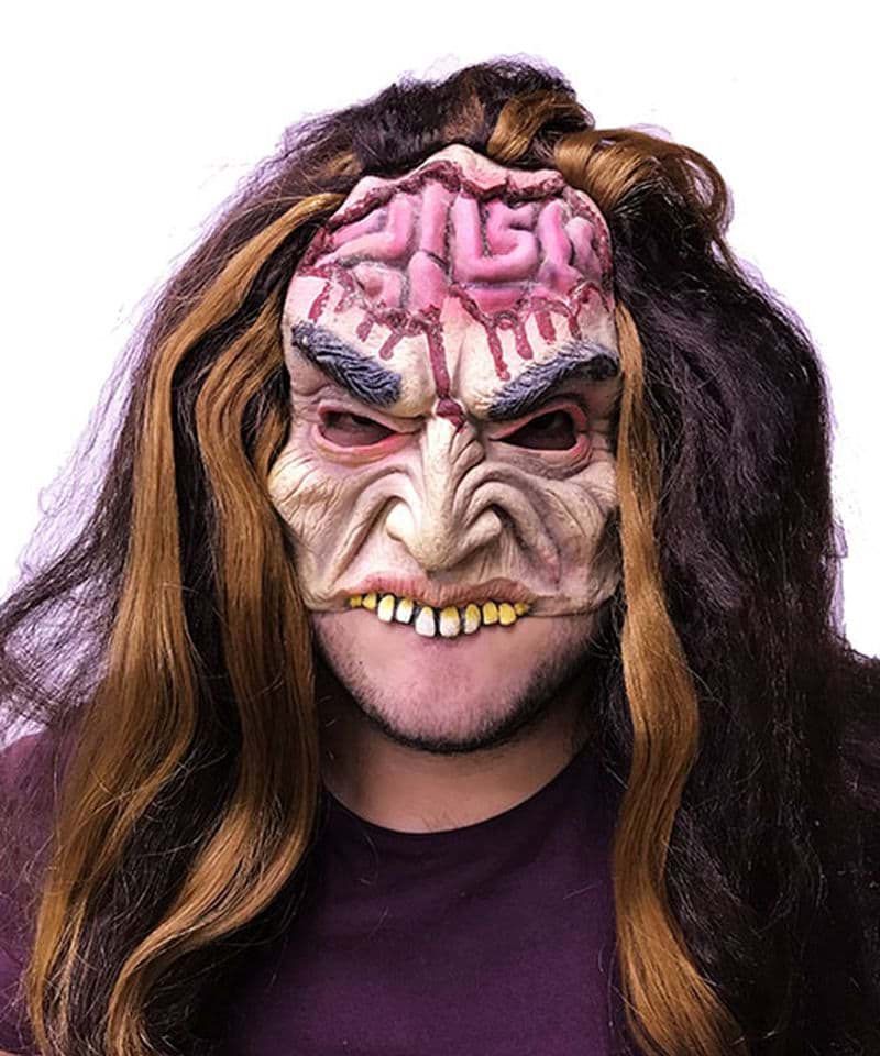 Uzun Saçlı Yarım Surat Beyin Figürlü Lateks Et Maske resmi