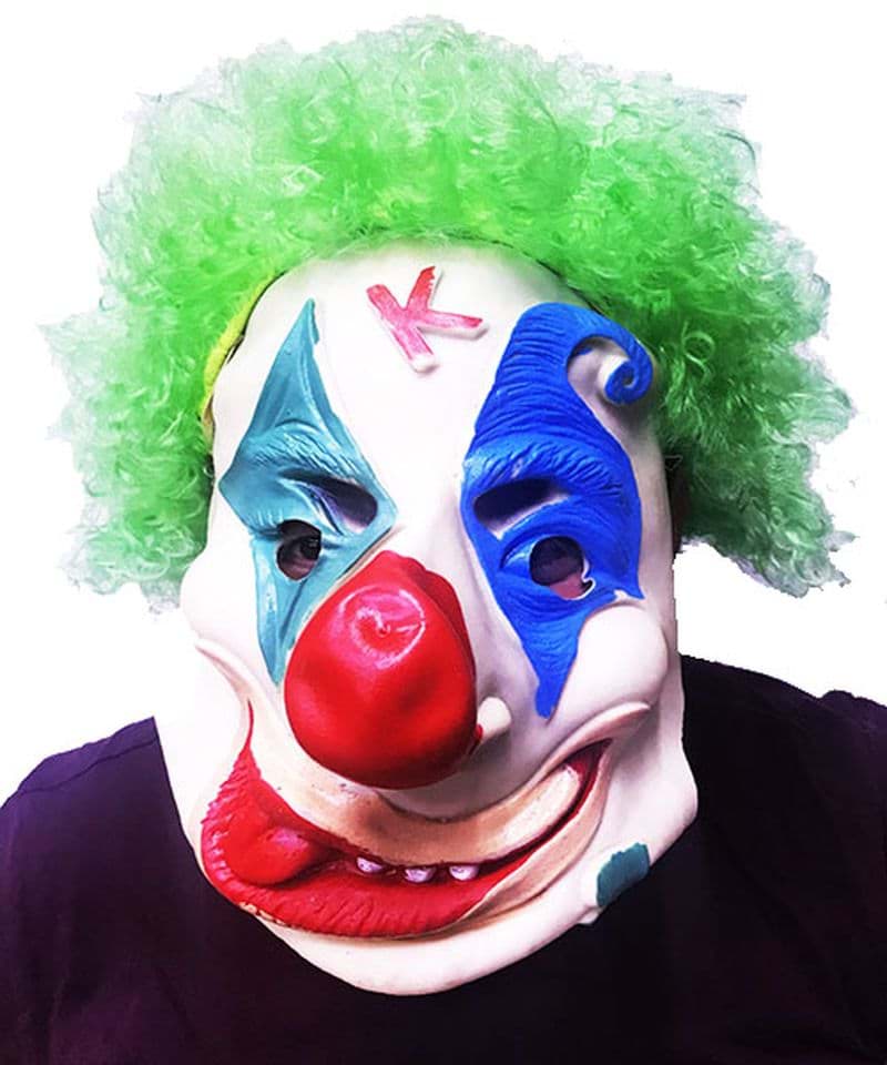 Yeşil Renk Afro Bonus Peruklu Palyaço Lateks Et Maske resmi