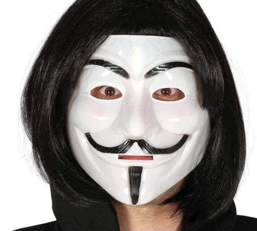 Siyah Renk Takma Kısa Saç ve V For Vendetta Maskesi Anonymous Maskesi resmi