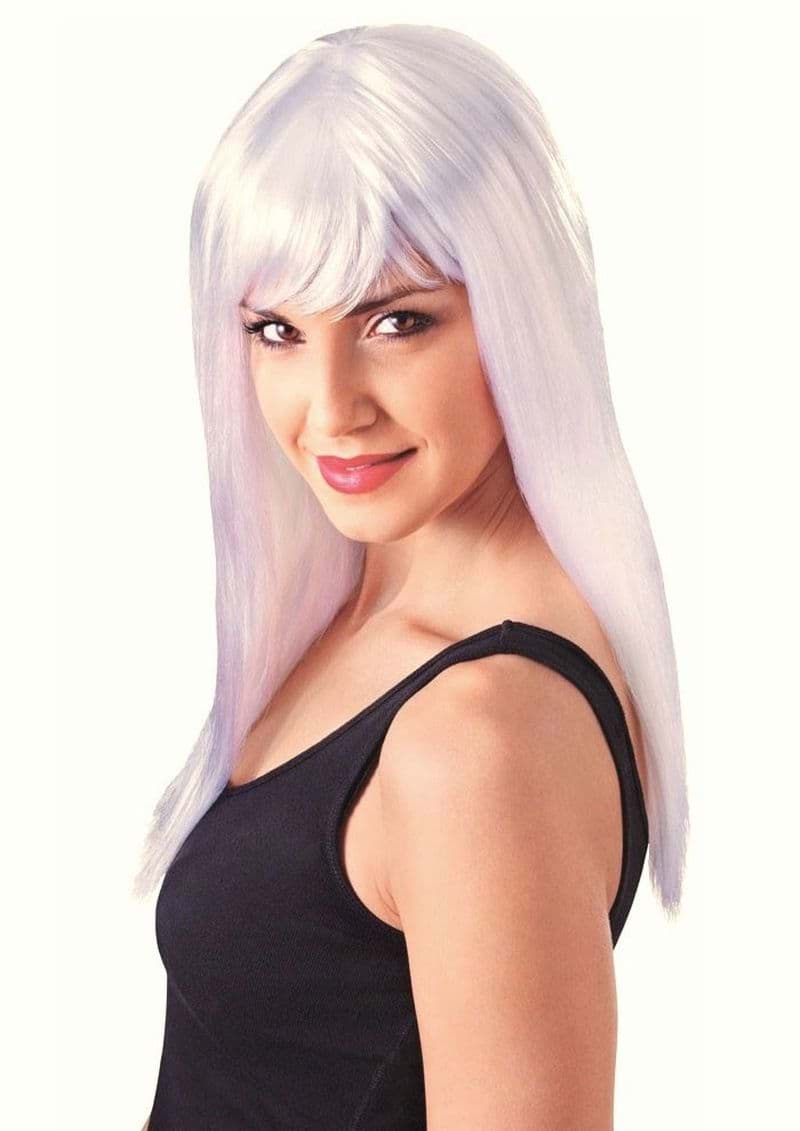 Beyaz Renk Uzun Düz Parti Peruğu resmi