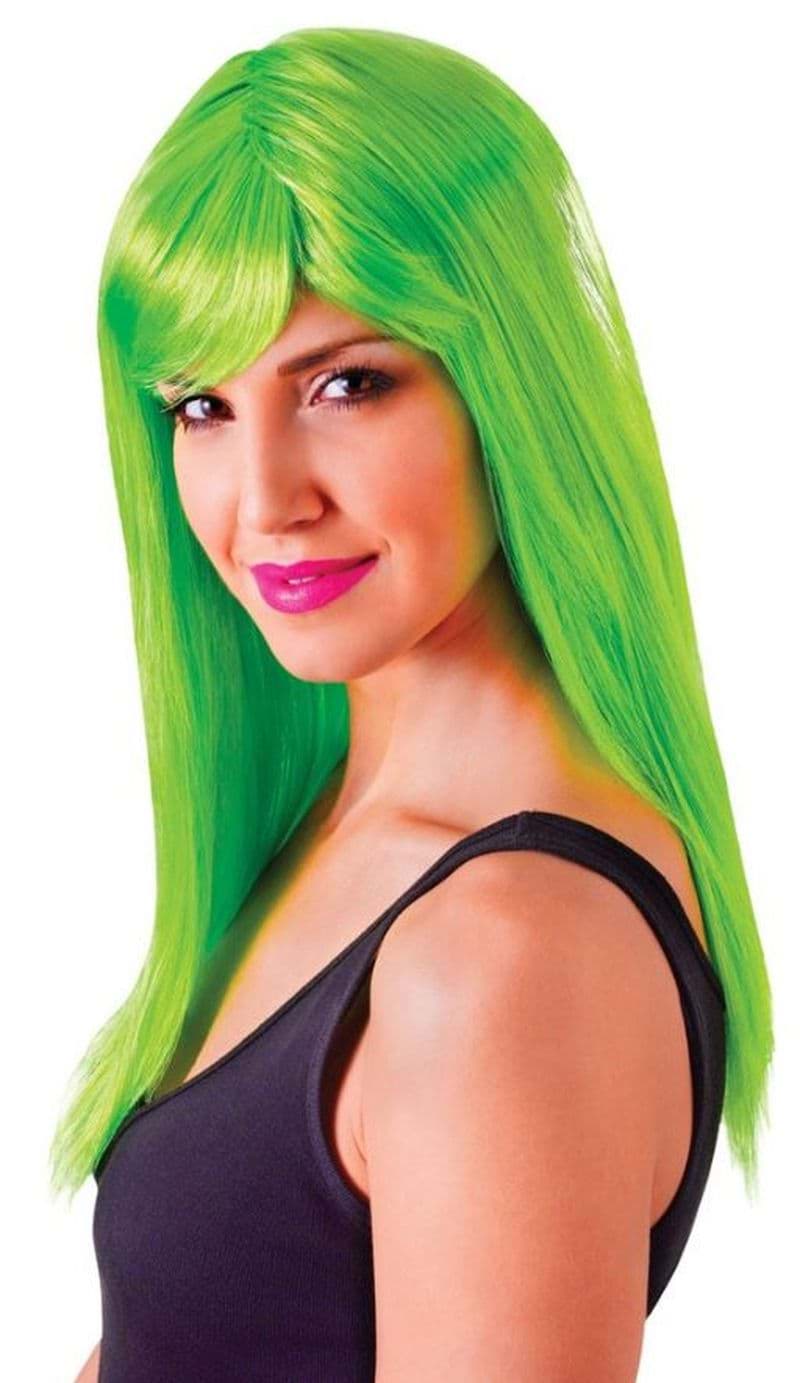 Yeşil Renk Uzun Düz Parti Peruğu resmi