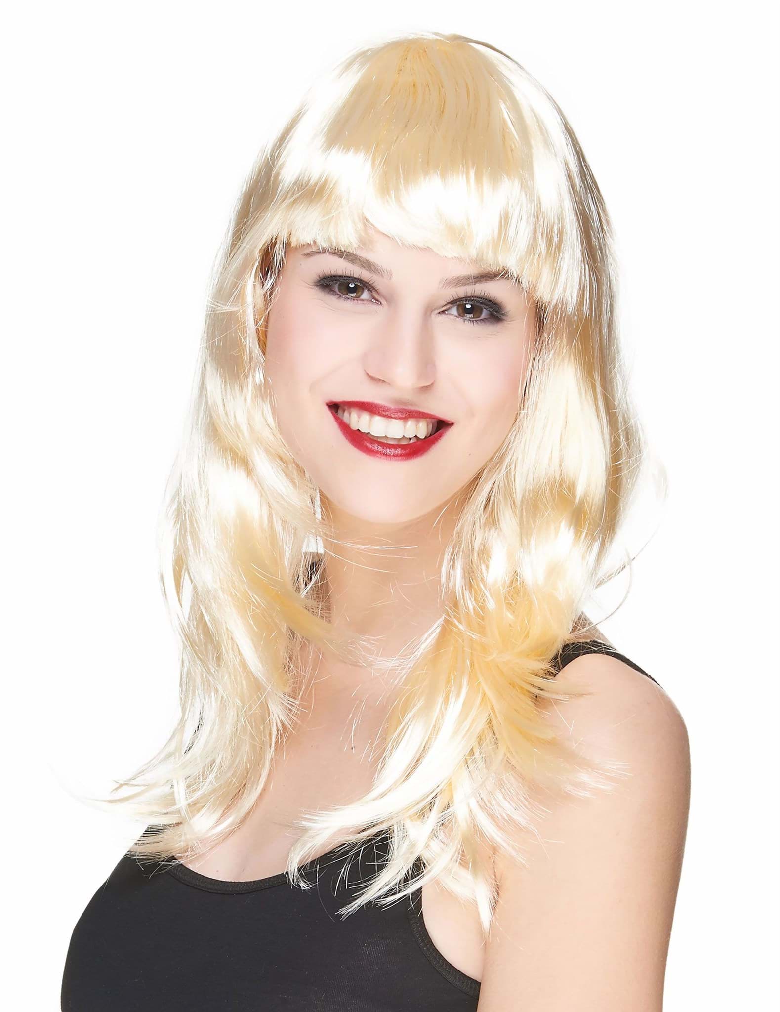 Platin Altın Dore Renk Uzun Düz Parti Peruğu resmi