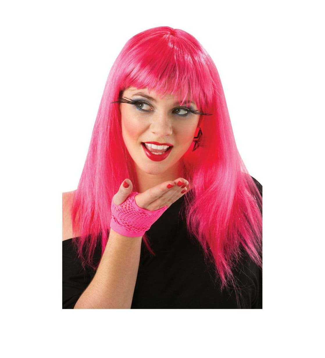 Şeker Pembesi Koyu Pembe Renk Uzun Düz Parti Peruğu resmi