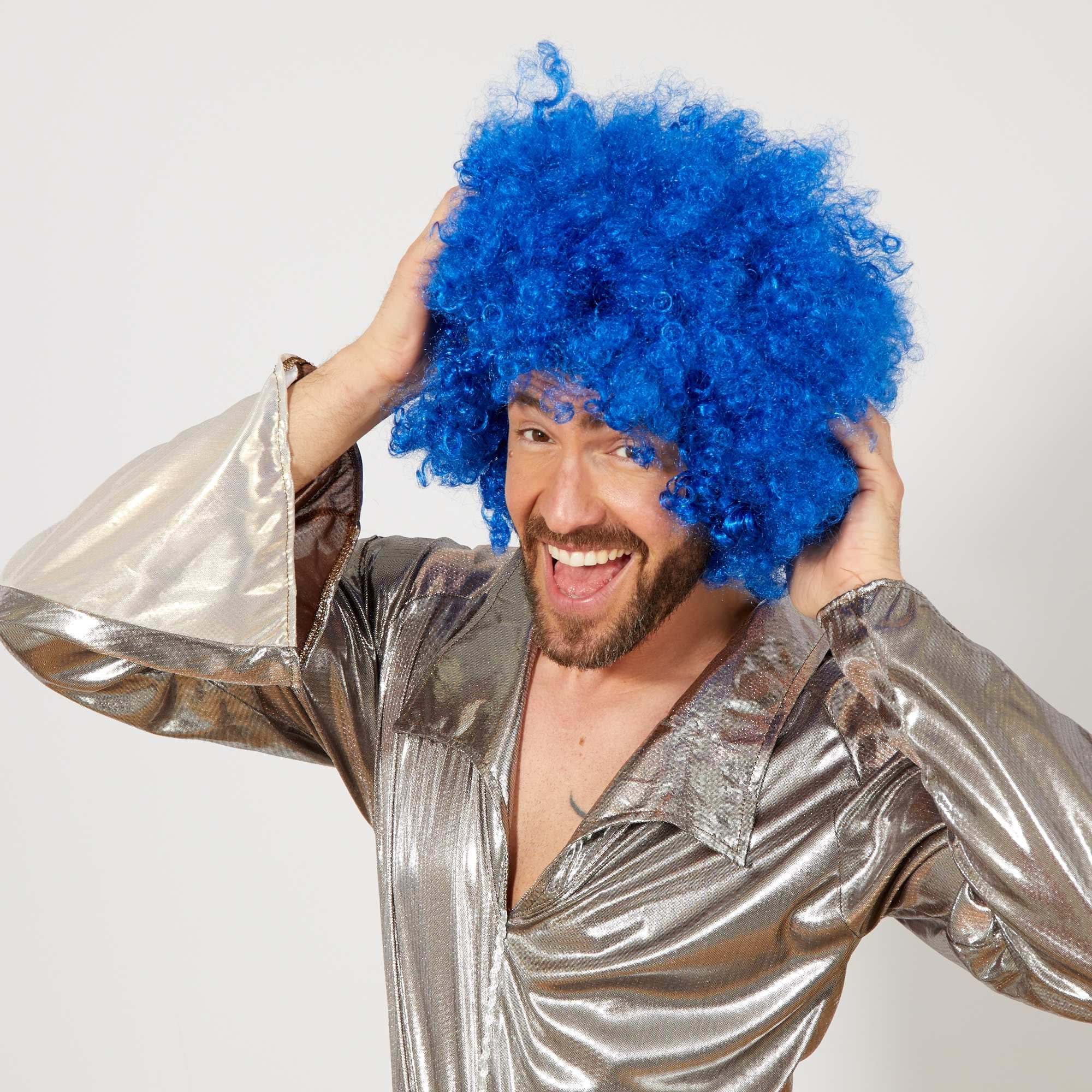 Mavi Renk Kıvırcık Afro Bonus Peruk resmi