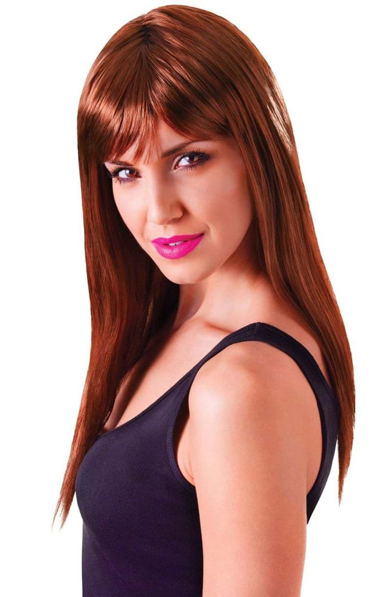 Kahve Renk Uzun Düz Parti Peruğu - Uzun Kahverengi Peruk resmi