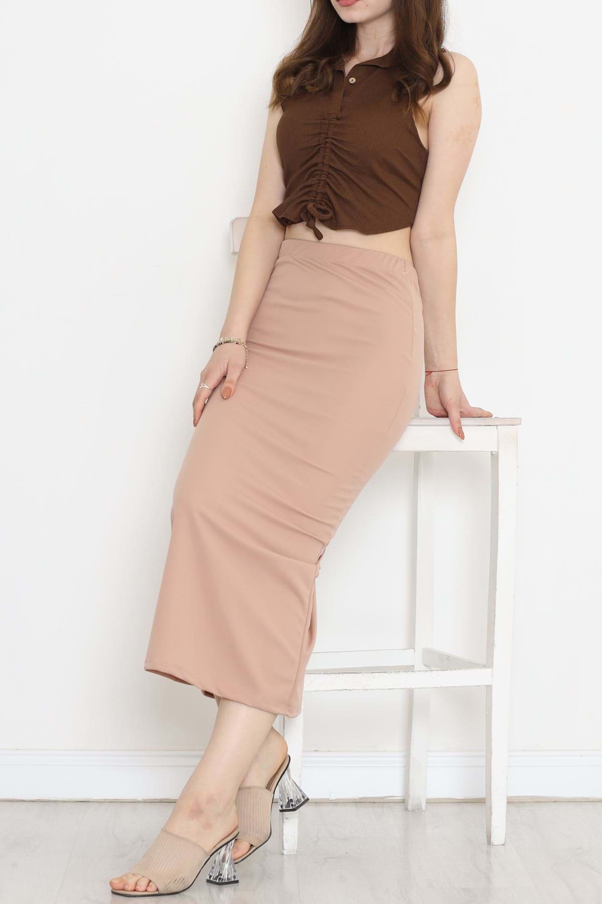 Scuba Kumaş Kalem Etek Koyupudra - 20253.1778. resmi