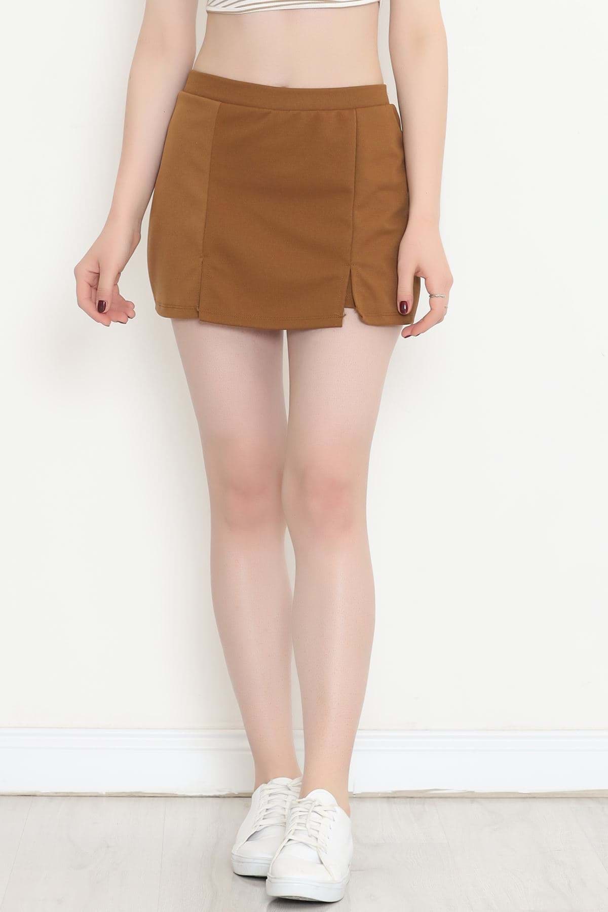 Scuba Kumaş Şort Etek Açıkkahve - 16434.1778. resmi