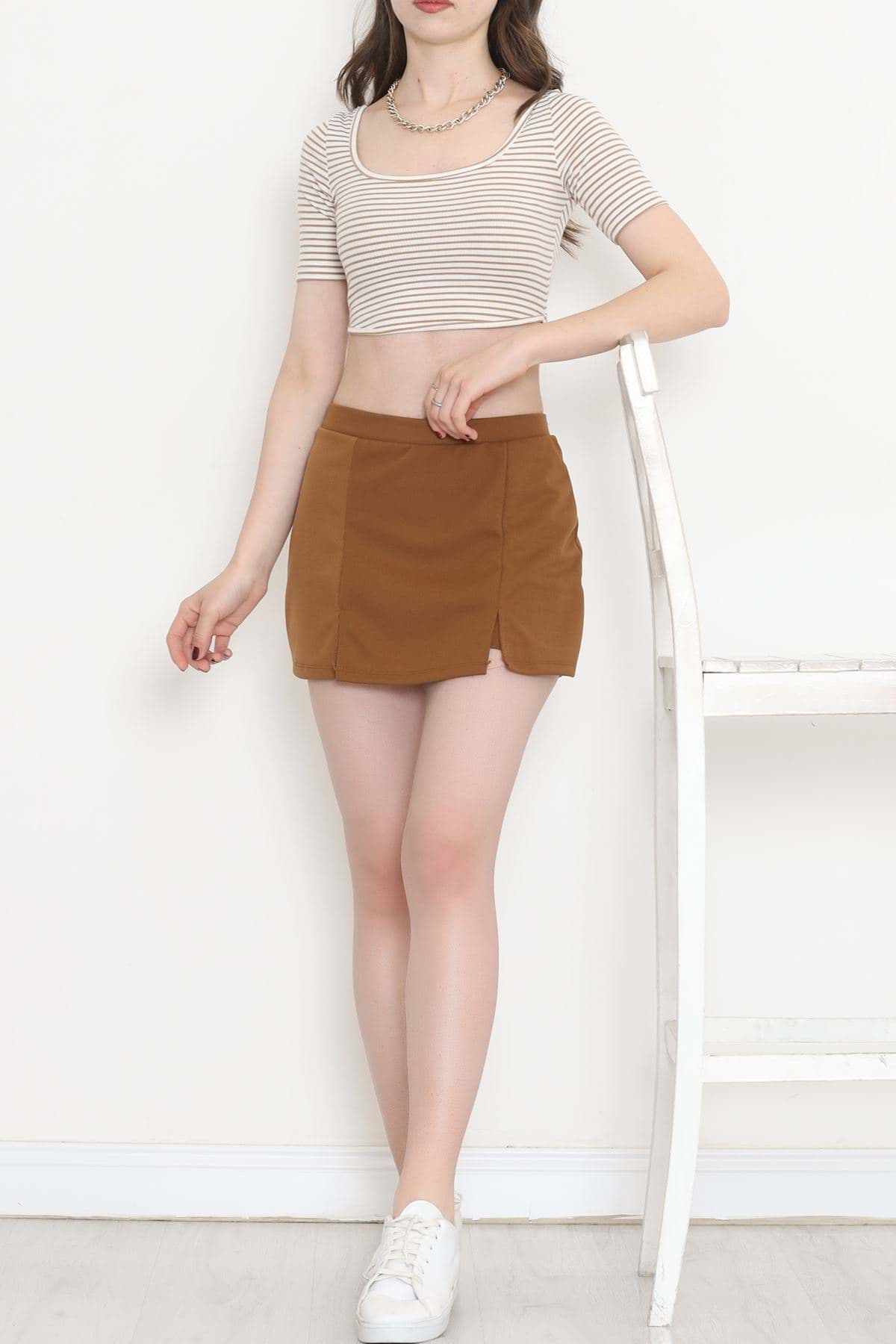 Scuba Kumaş Şort Etek Açıkkahve - 16434.1778. resmi